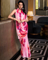 Light Pink Color Satin Silk Printed Saree