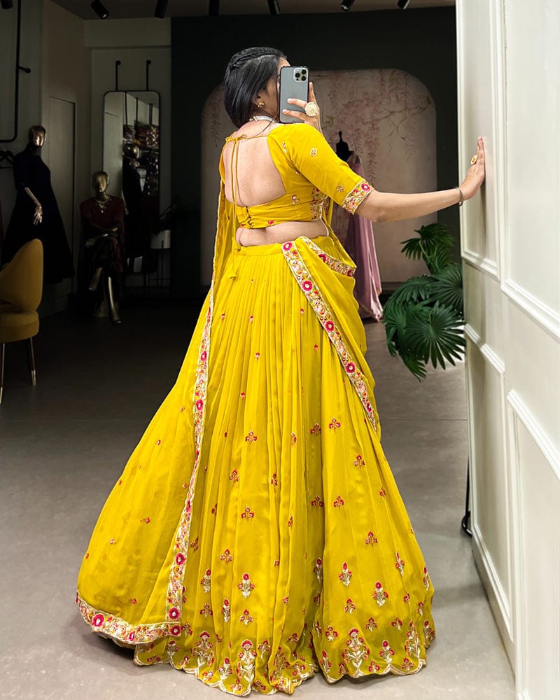 Yellow Color Georgette Embroidered Lehenga Choli