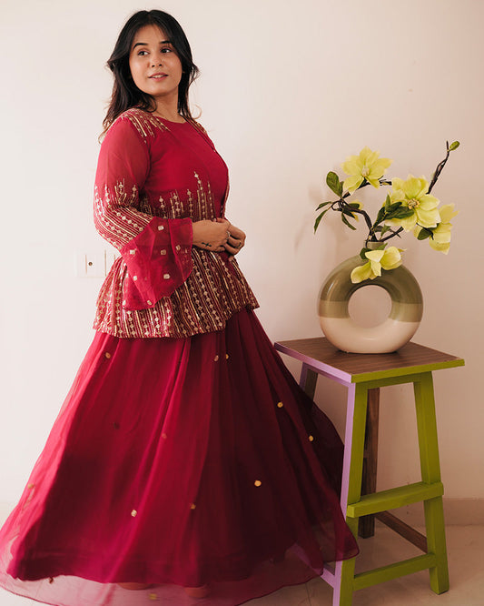 Rani Pink Color Georgette Embroidered Lehenga Choli