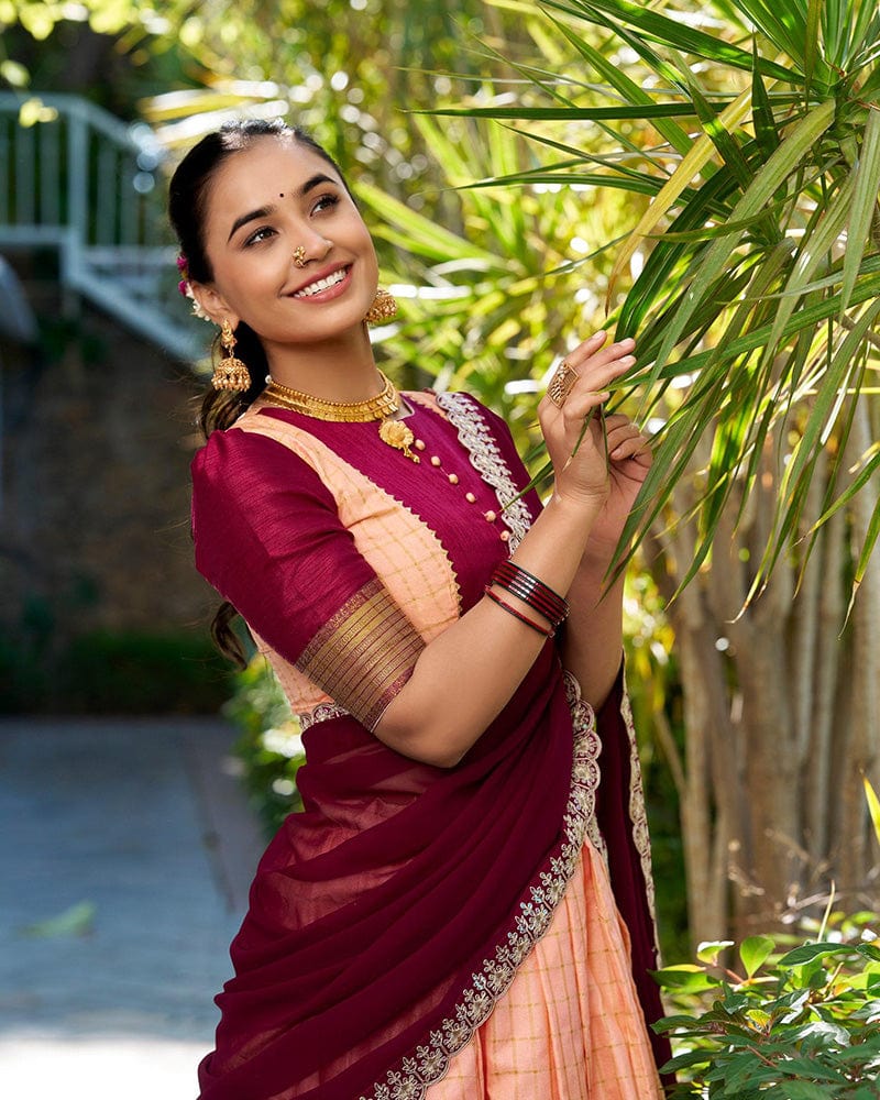 premium Peach Color Zari Chex Lehenga Choli