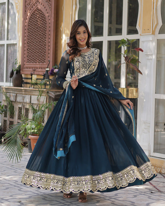 Rama Color Faux Blooming Embroidered Gown