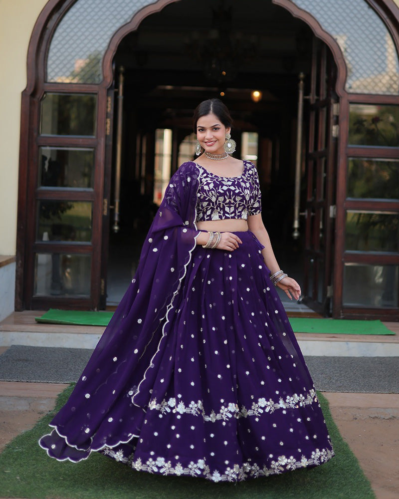 Heavy Designer Dark Purple Color Blooming Lehenga Choli