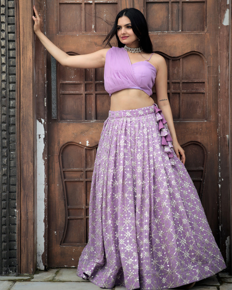 Designer Lavender Color Ready to Wear Crop Top Lehenga Choli