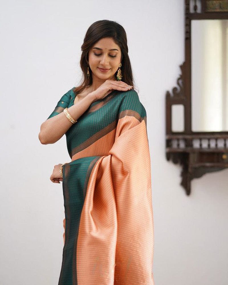 Green And Peach Color Soft Banarasi Silk Saree