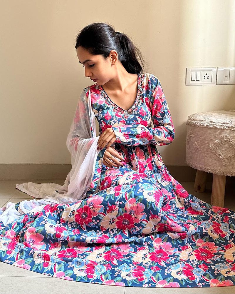 New Multi Color Alia Cut Cotton Three Piece Anarkali Suit