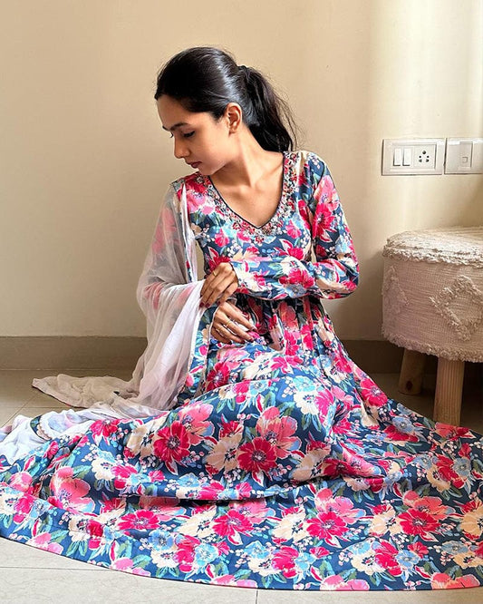 New Multi Color Alia Cut Cotton Three Piece Anarkali Suit