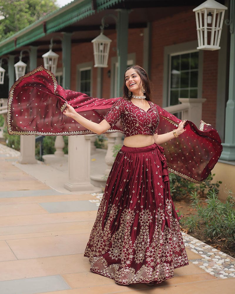 Maroon Color Rangoli Silk Embroidered Lehenga Choli
