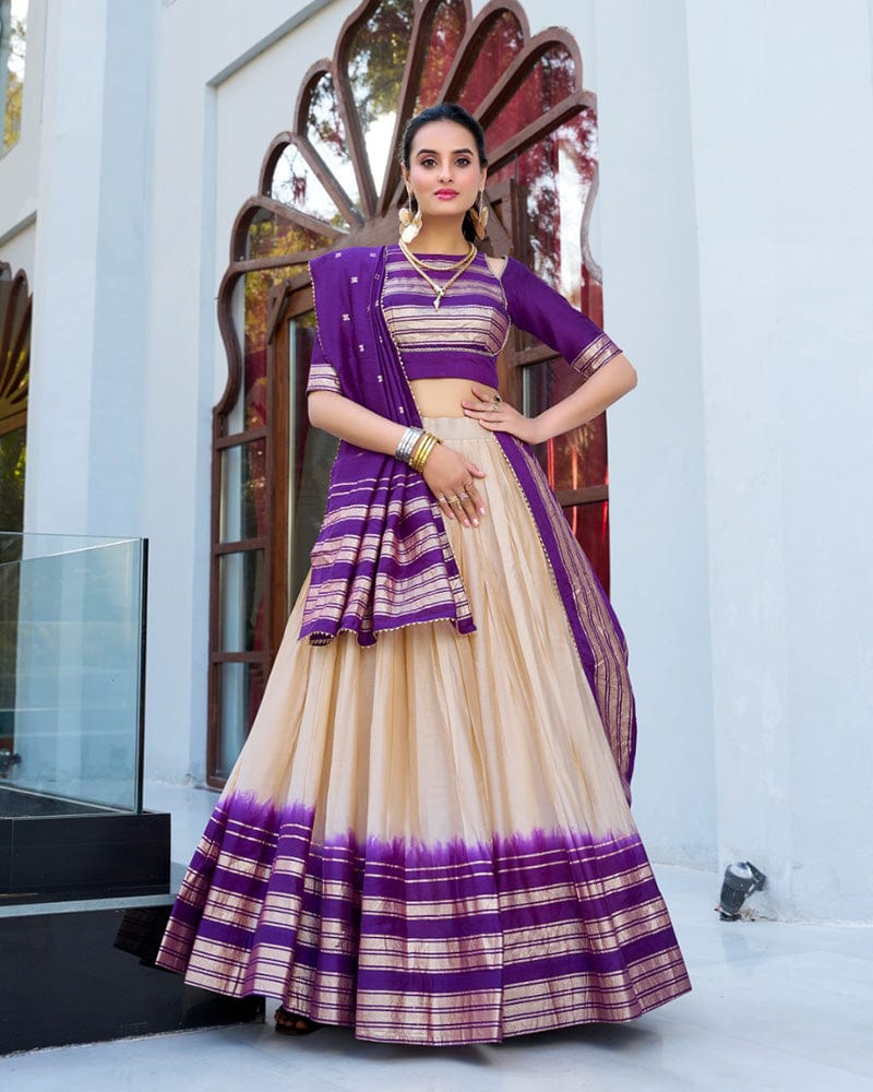 Off-White Color Pure Chanderi Plain Lehenga Choli