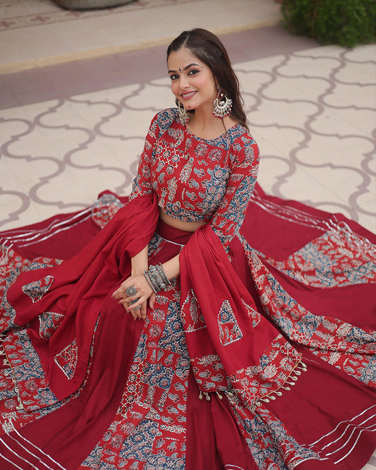 Maroon Color Rayon Printed Navratri Lehenga Choli