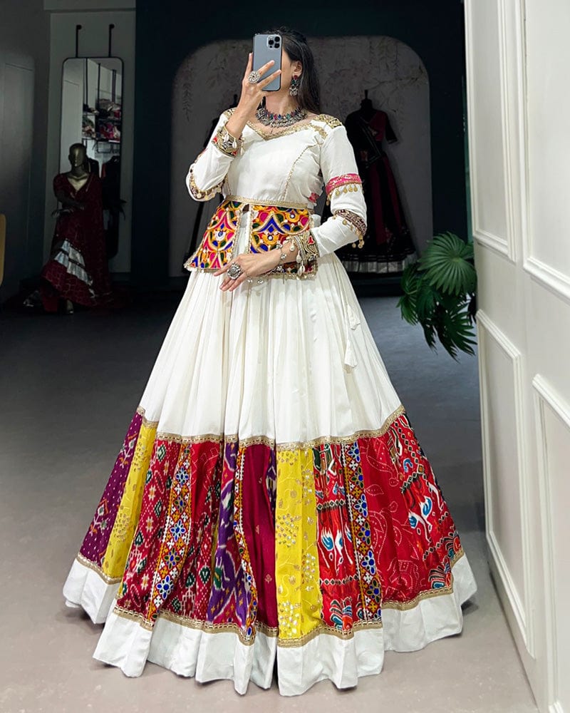 Multi White Color Pure Rayon Navratri Lehenga Choli