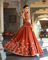 Rust Orange Color Rangoli Silk Embroidered Lehenga Choli
