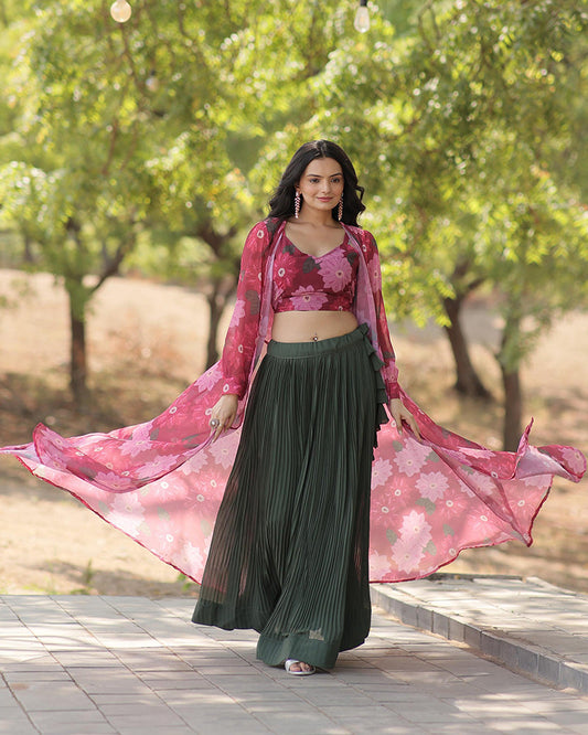 Green Color Faux Georgette Lehenga Choli