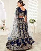 Navy Blue Color Pure Velvet Embroidered Lehenga Choli