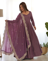 Onion Color Pure Chanderi Silk Three Piece Anarkali Suit