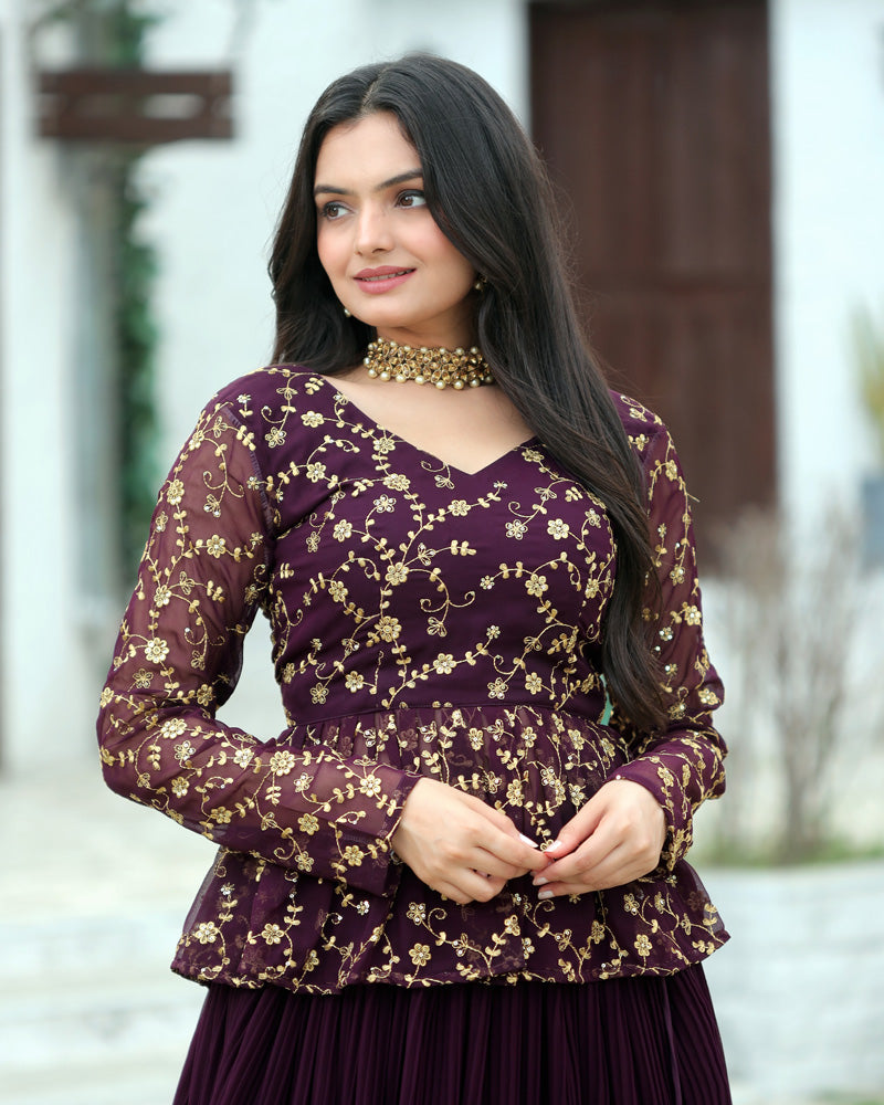 Wine Color Designer Sequins Embroidery Ready to Wear Lehenga Choli