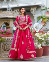 Pink Color Vichitra Silk Embroidered Gown