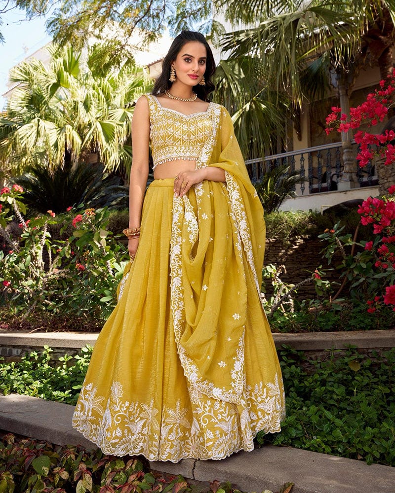 Yellow Color Gold Crush Lehenga Choli