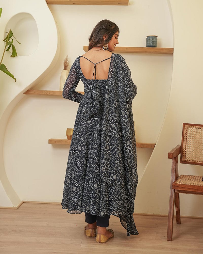 Navy Blue Color Georgette Three Piece Anarkali Suit