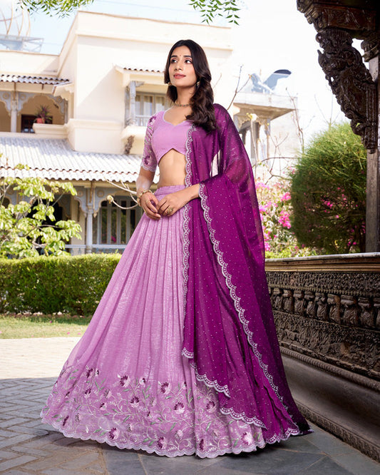 Lavender Color Silver Glossy Embroidered Lehenga Choli