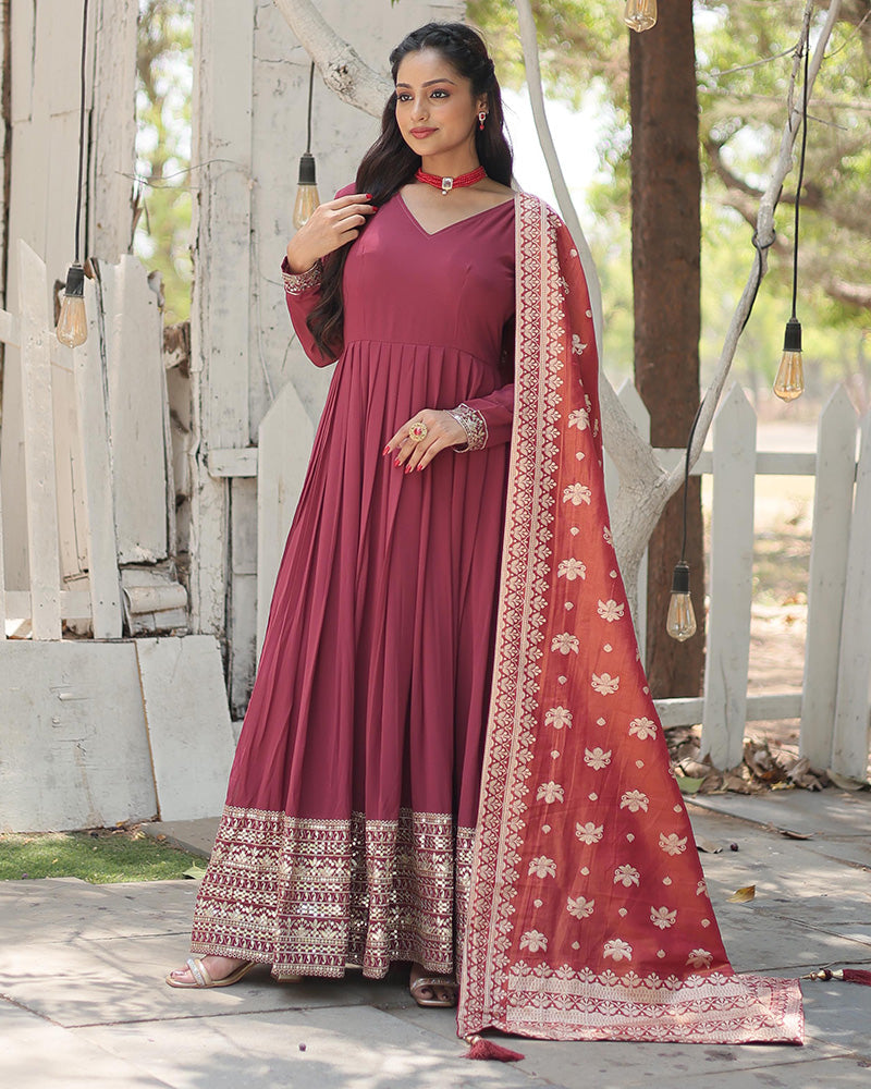Designer Dusty Pink Color Faux Georgette Embroidered Gown