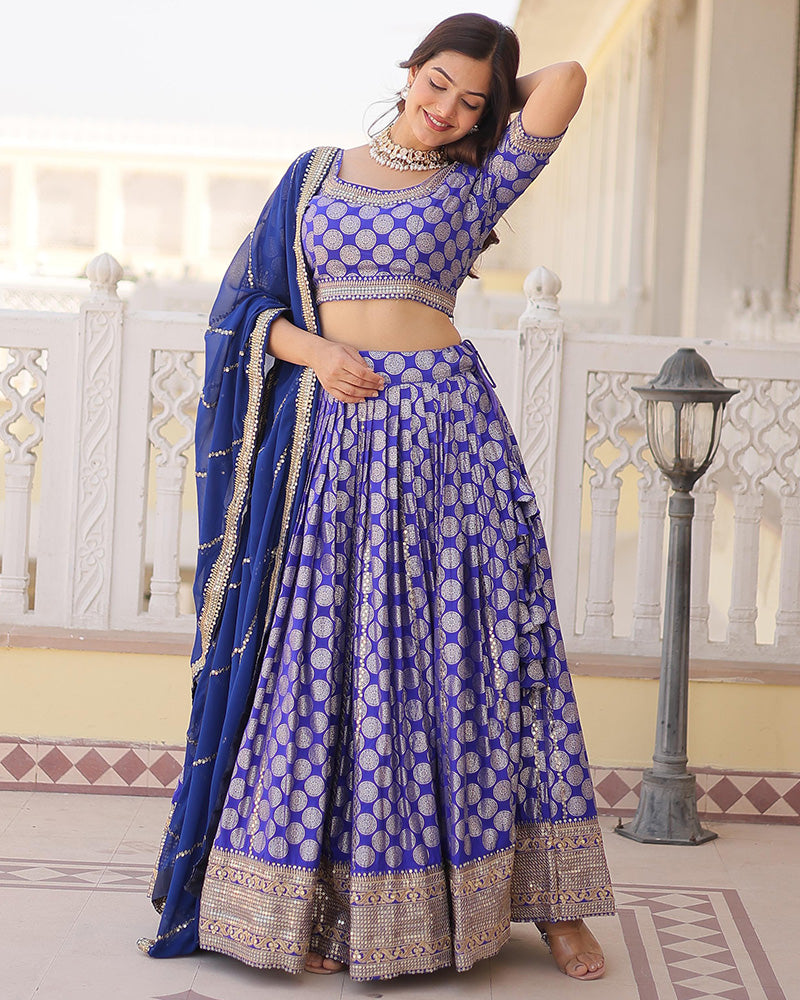 Blue Color Pure Viscose Jacquard Lehenga Choli