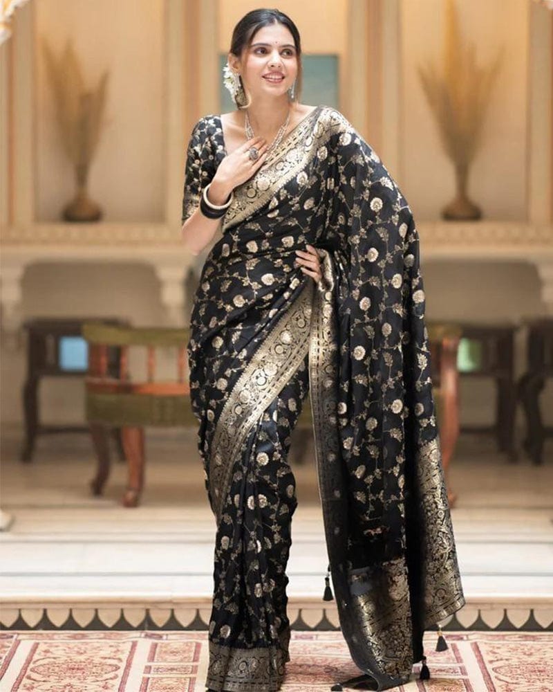 Black Color Banarasi Jacquard With Zari Work Saree