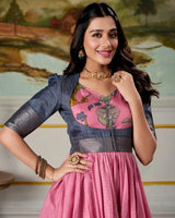 Pink Color Dola Silk Kalamkari Gown With koti