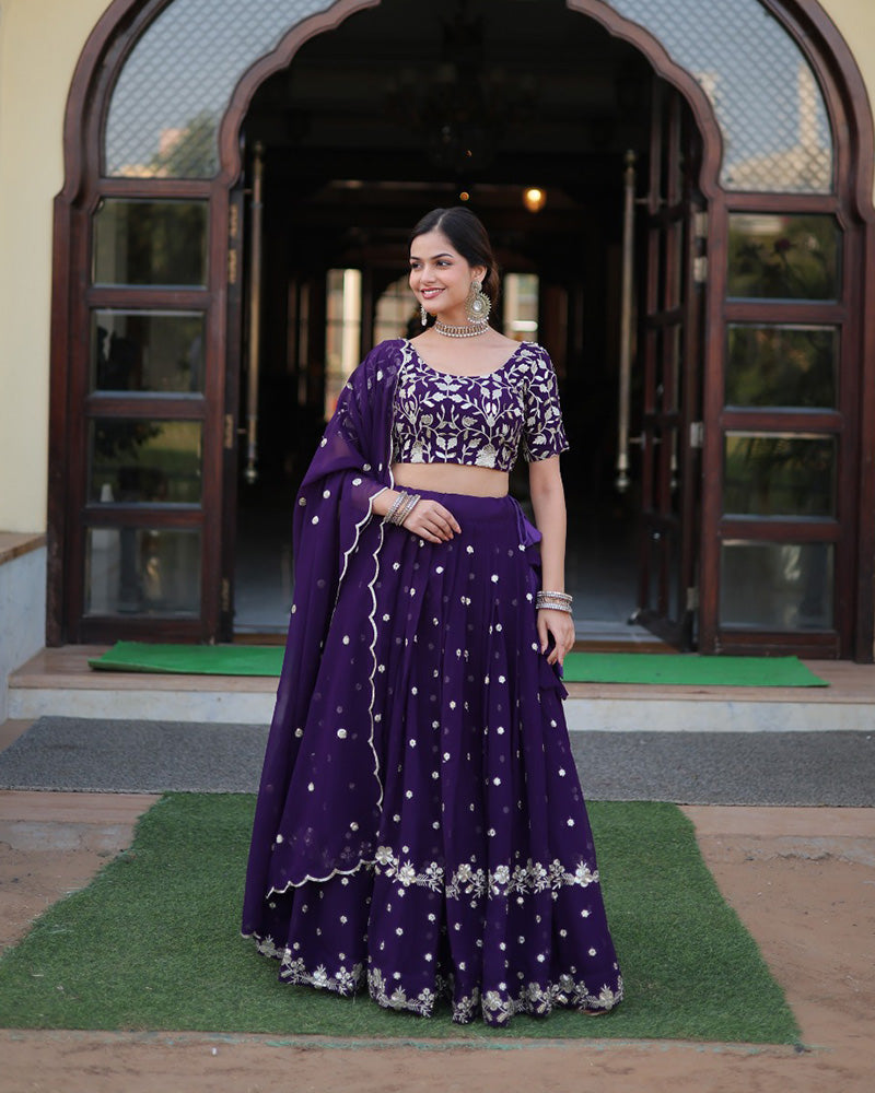 Heavy Designer Dark Purple Color Blooming Lehenga Choli