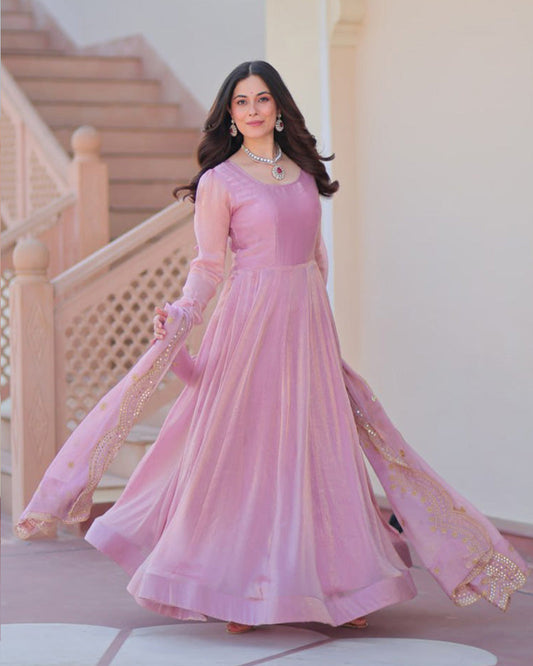 Peach Pink Color Fendi Chiffon Gown