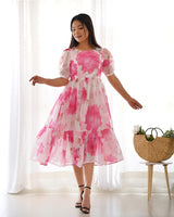 Baby Pink Color Floral Printed Organza Silk Tunic