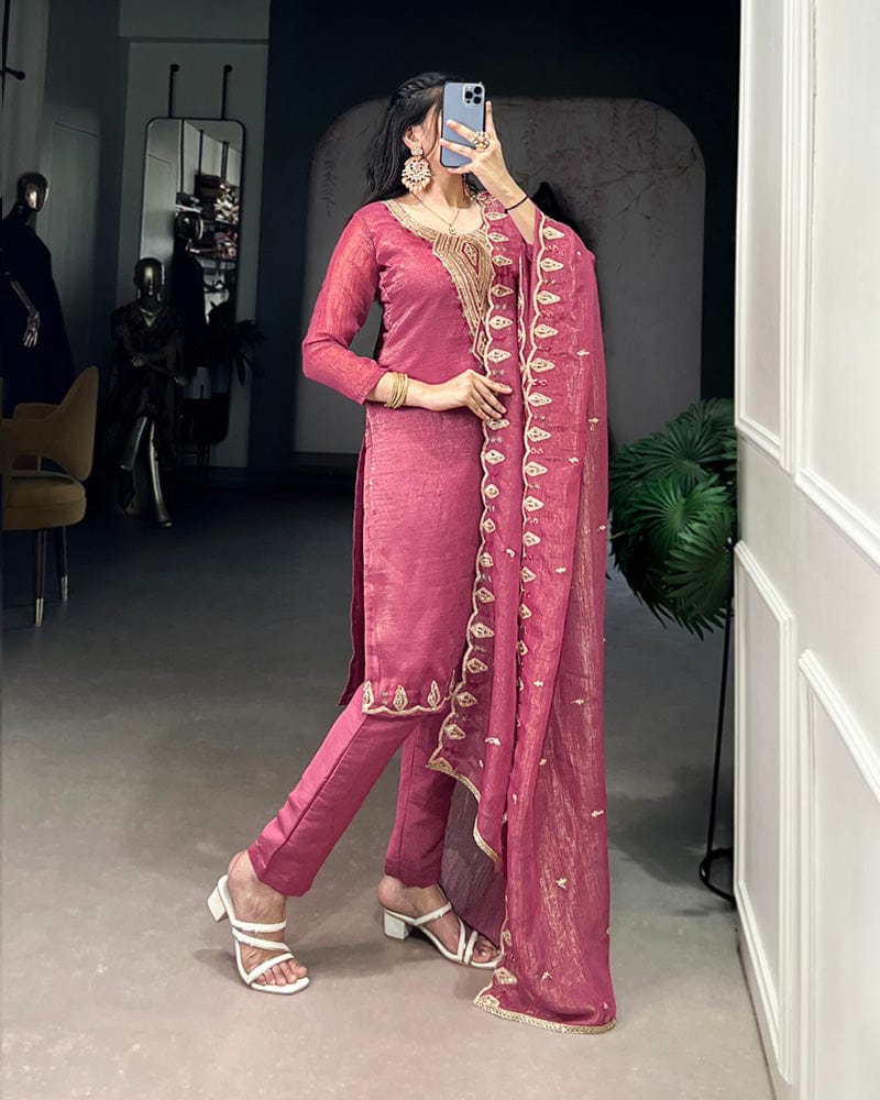 Pink Color Silver Glory Three Piece Kurti Suit
