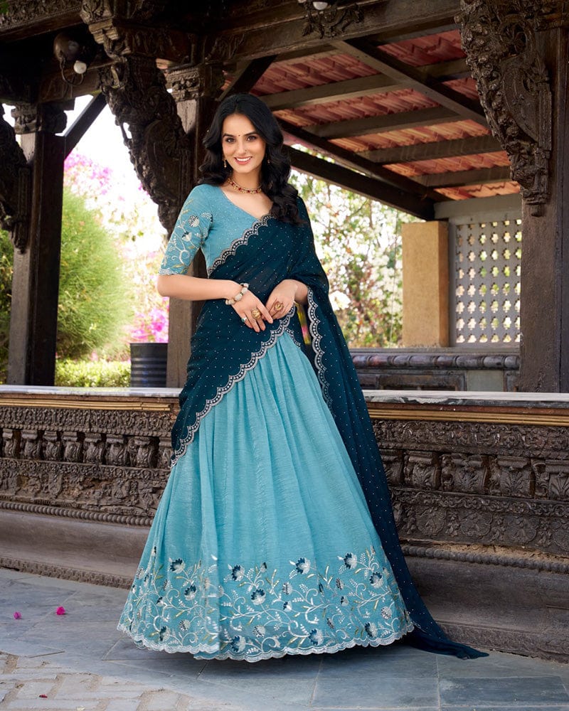 Sky Blue Color Silver Glossy Embroidered Lehenga Choli