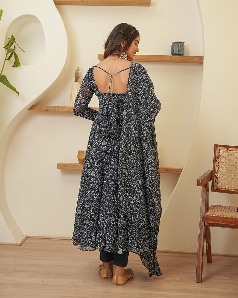 Navy Blue Color Georgette Three Piece Anarkali Suit