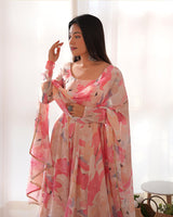 Beautiful Baby Pink Multi Color Georgette Three Piece Anarkali Suit