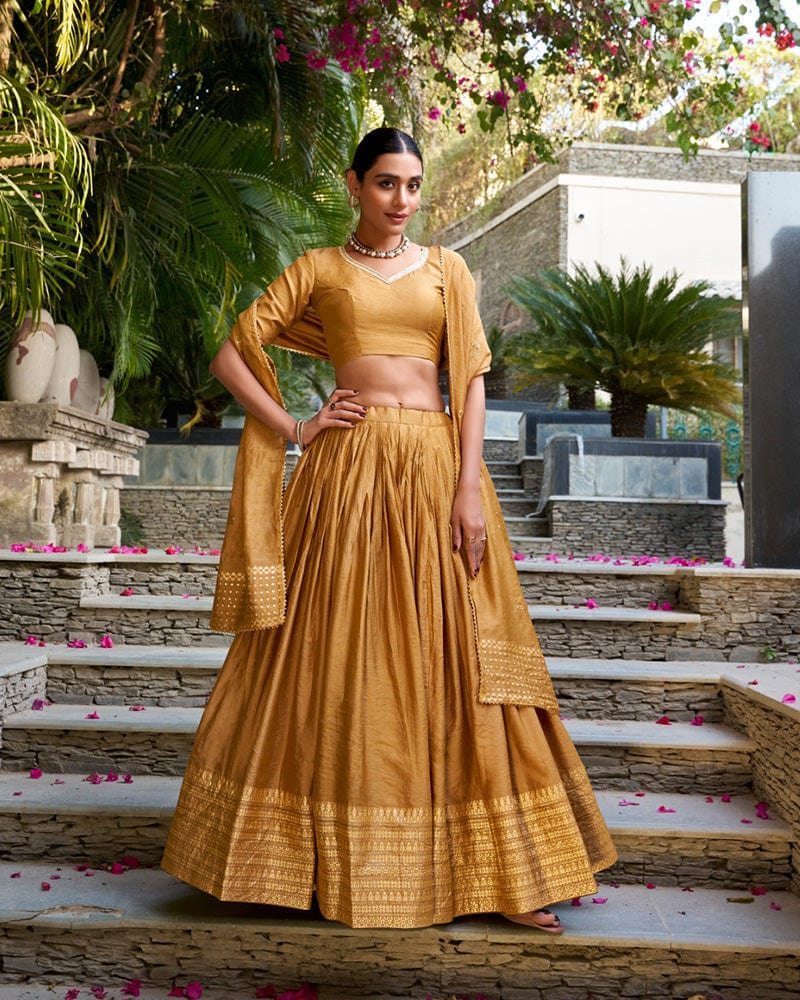 Mustard Color Pure Chanderi Plain Navratri Lehenga Choli