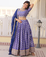 Blue Color Pure Viscose Jacquard Lehenga Choli