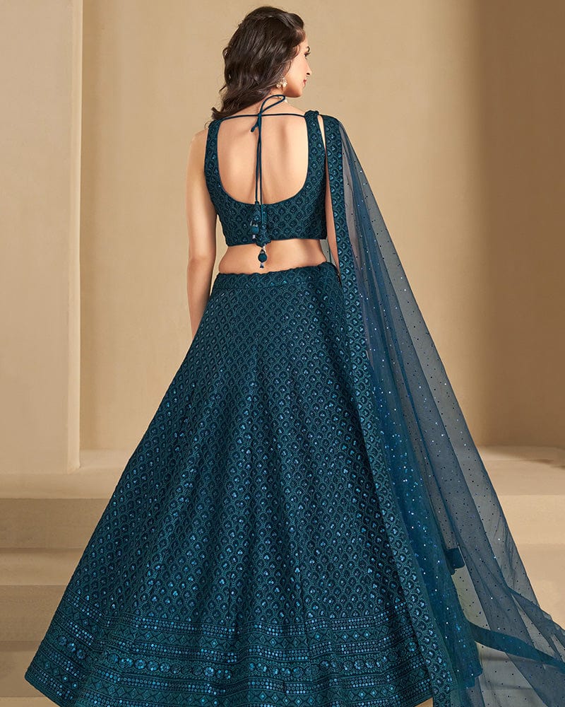 Blue Color Georgette Embroidered Lehenga Choli With Dupatta