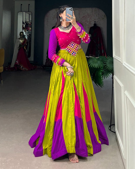 Parrot Multi Color Pure Rayon Navratri Lehenga Choli