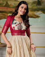 Red Color Dola Silk  Kalamkari Gown With koti