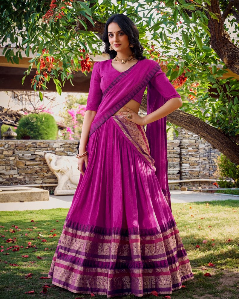Pink Color Pure Chanderi Plain Lehenga Choli