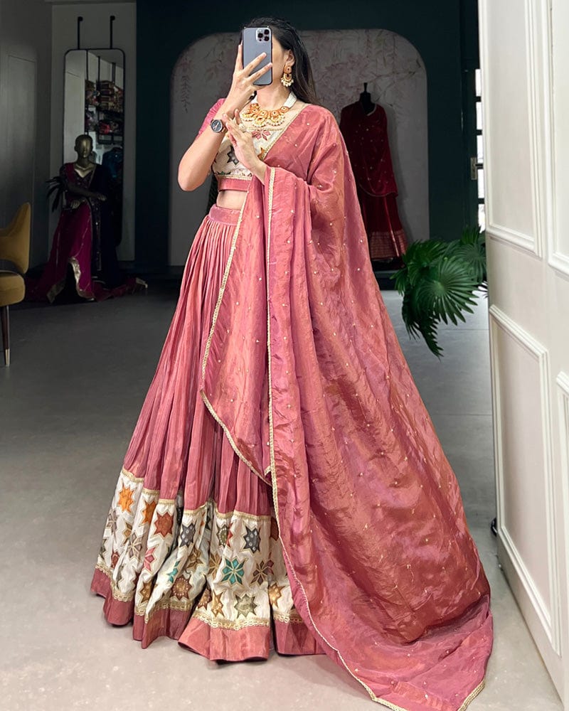 Peach Color Pure Shimmer Printed Lehenga Choli
