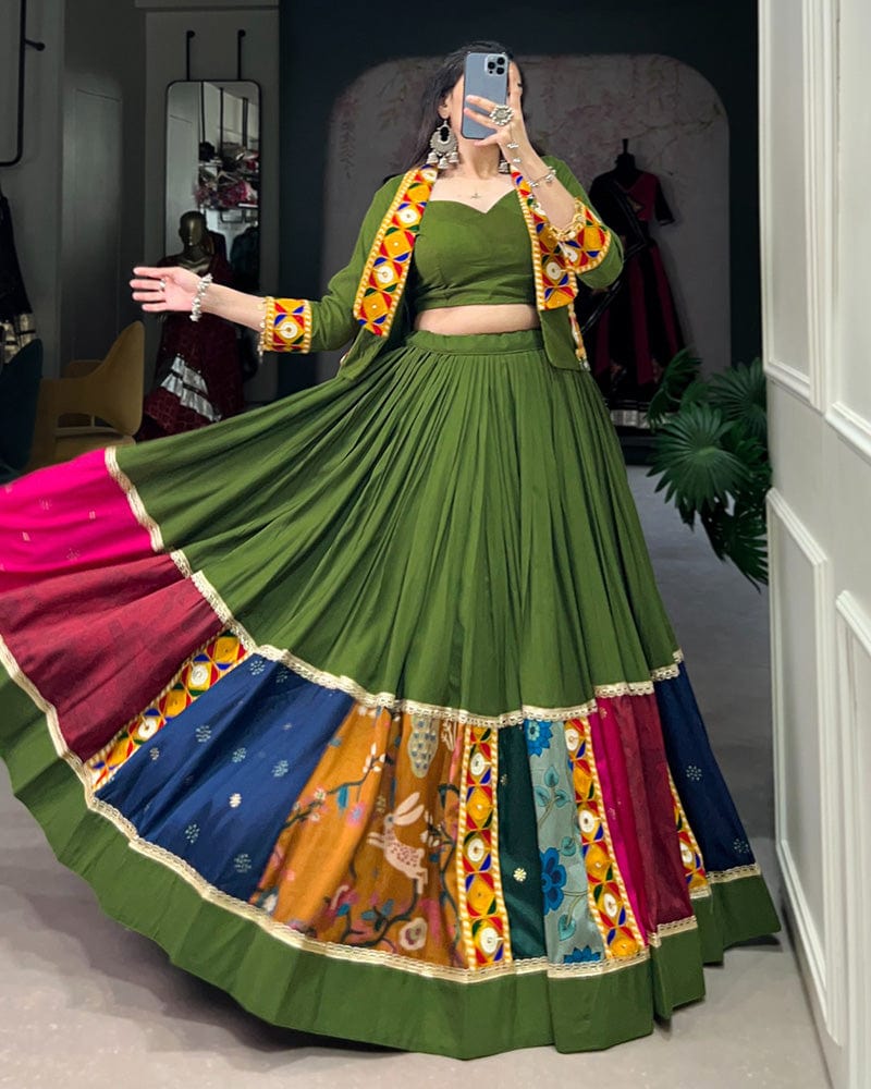 Mehndi Color Pure Rayon Navratri Lehenga Choli