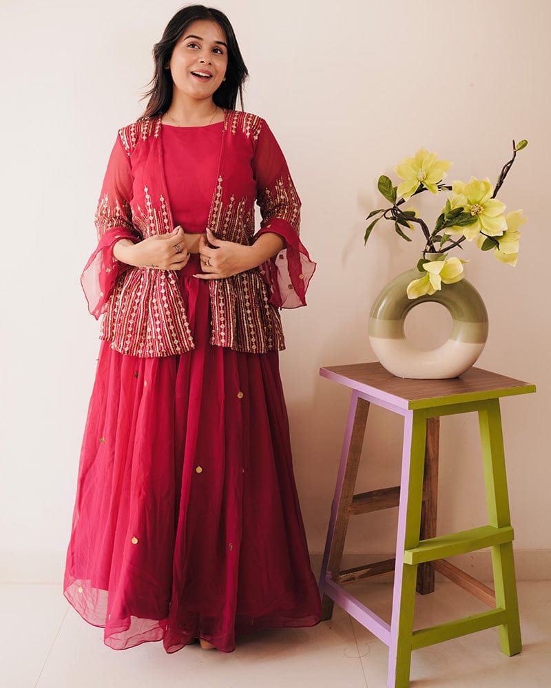 Rani Pink Color Georgette Embroidered Lehenga Choli