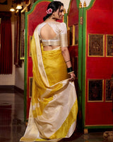 Yellow Color Weightless Jacquard Chex Saree