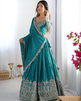 Bottle Green Color Natural Crepe silk Lehenga Choli