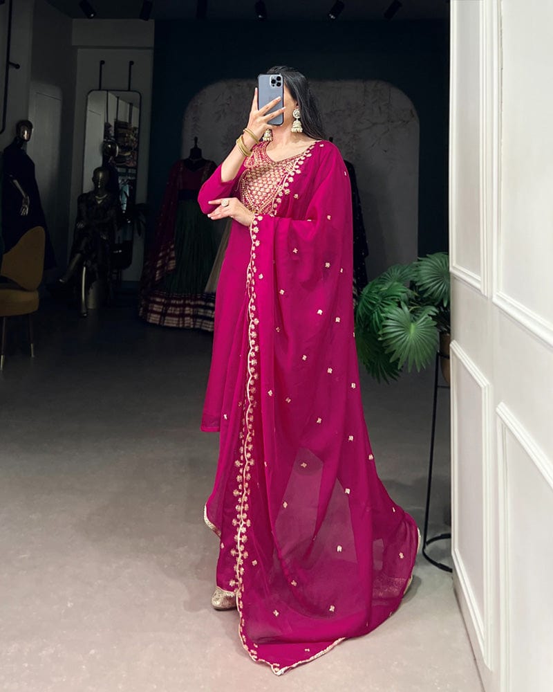 Pink Color Organza Three Piece Kurti Suit