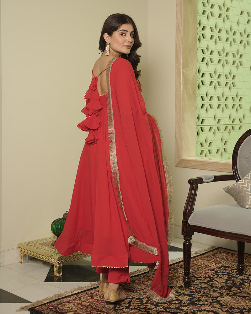 Red Color Georgette Three Piece Anarkali Suit