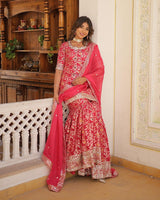 Rani Pink Color Viscose Jacquard Three Piece Gharara Suit