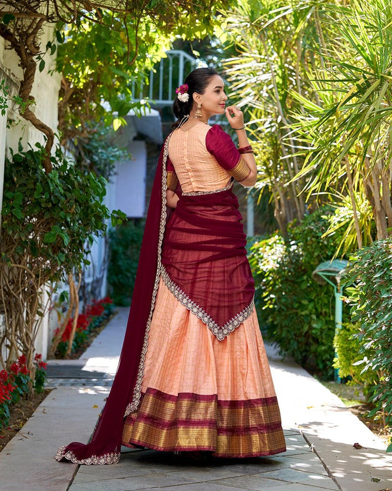 premium Peach Color Zari Chex Lehenga Choli