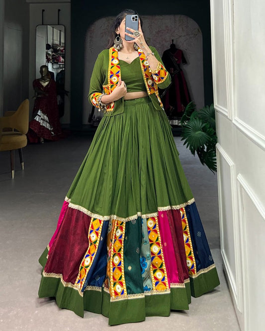 Mehndi Color Pure Rayon Navratri Lehenga Choli